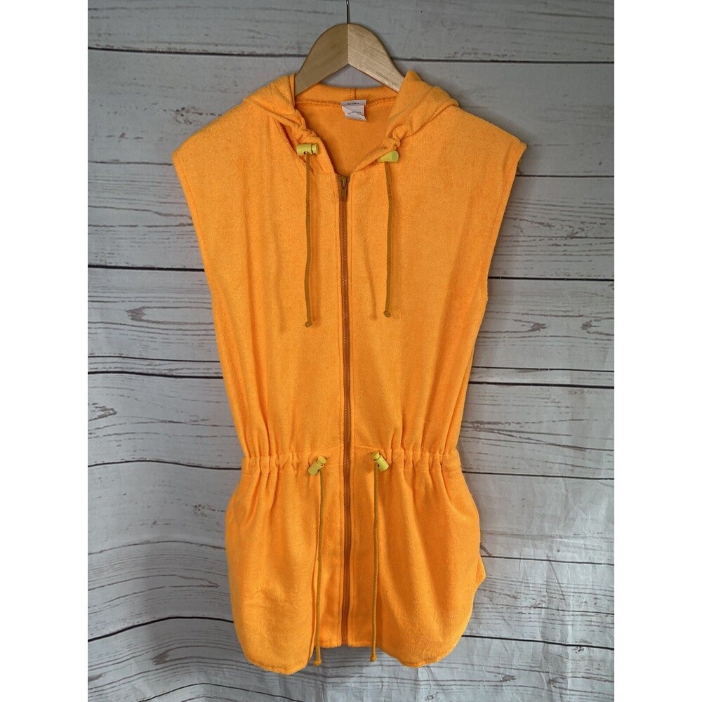 Vintage 80s Jag Swim Dress Romper Cover Up Size Small Petite Neon Orange So Cute - Picture 1 of 7